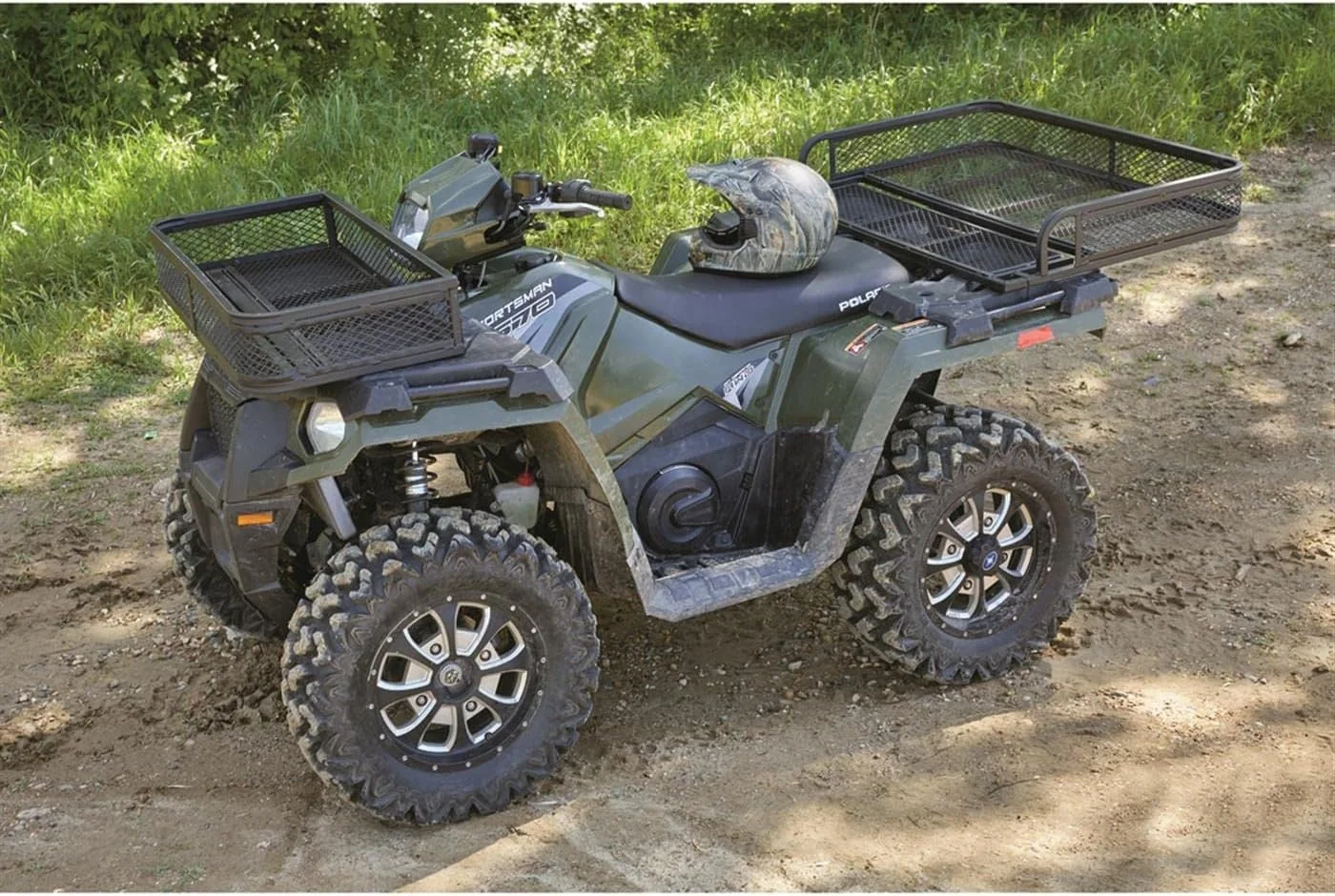 Universal ATV Front and Rear Storage Basket Set, UTV Cargo Luggage Carrier Racks, Heavy-Duty Steel Mesh Carrier, 2 Piece