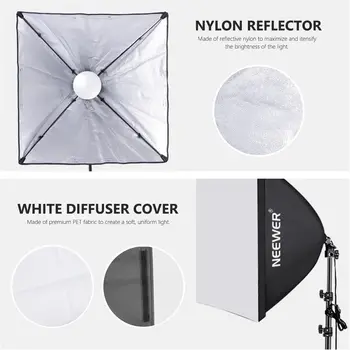 Neewer 700W Equivalent Softbox Lighting Kit, 2Pack UL Certified 5700K LED Lighting Bulbs, 24x24 Inches Softboxes With E26 detail image