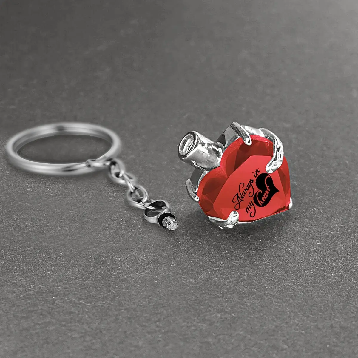 Heart shape Crystal Pendant  KeyChain Cremation Urn Memorial for Human Pets Ashes KeyRing Men Women Jewelry - Always in my heart