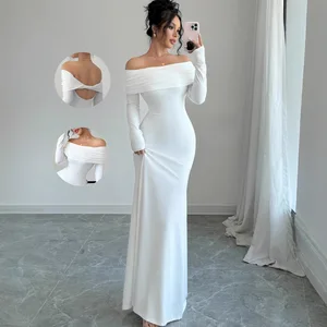 Slash Off Shoulder Long Dress Backless Fitting Hip Hugging women Dress Fashionable Elegant Evening Gown