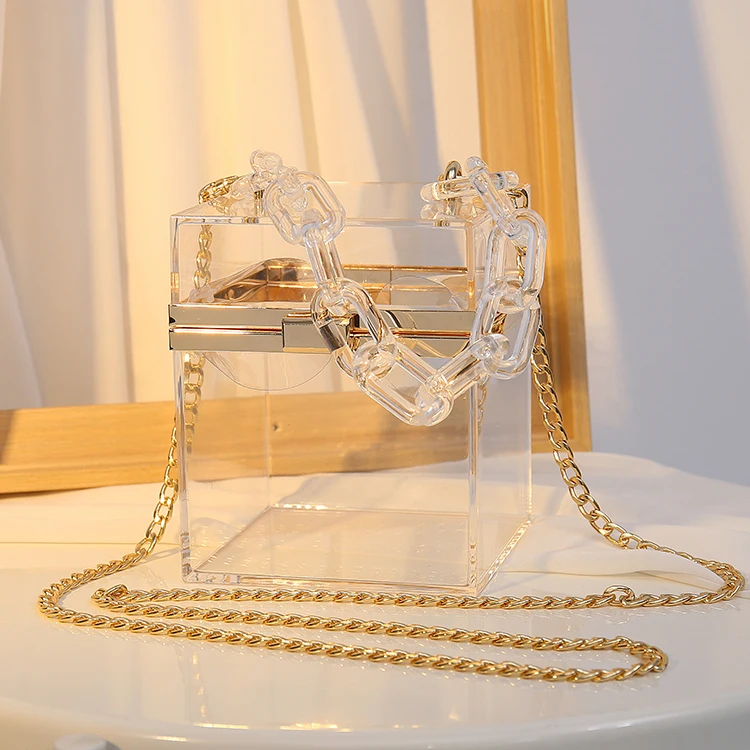 Transparent Clear Acrylic Square Box Clutch Purse Bag With Resin Short  Handle & Gold Metal Chain Strap - Buy Transparent Clear Acrylic Bag,Acrylic