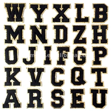 Black Chenille Letters a B C With Golden Outline Patches Iron on Back With Glue for Hat Hoodies Pants Hat Pockets Fabric Bgas
