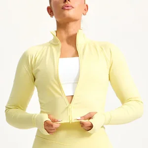 Custom Logo Fitness Yoga Top Long Sleeve Zipped Jacket Women High Elastic Sports Workout Slim Fit Compression Yoga Jackets