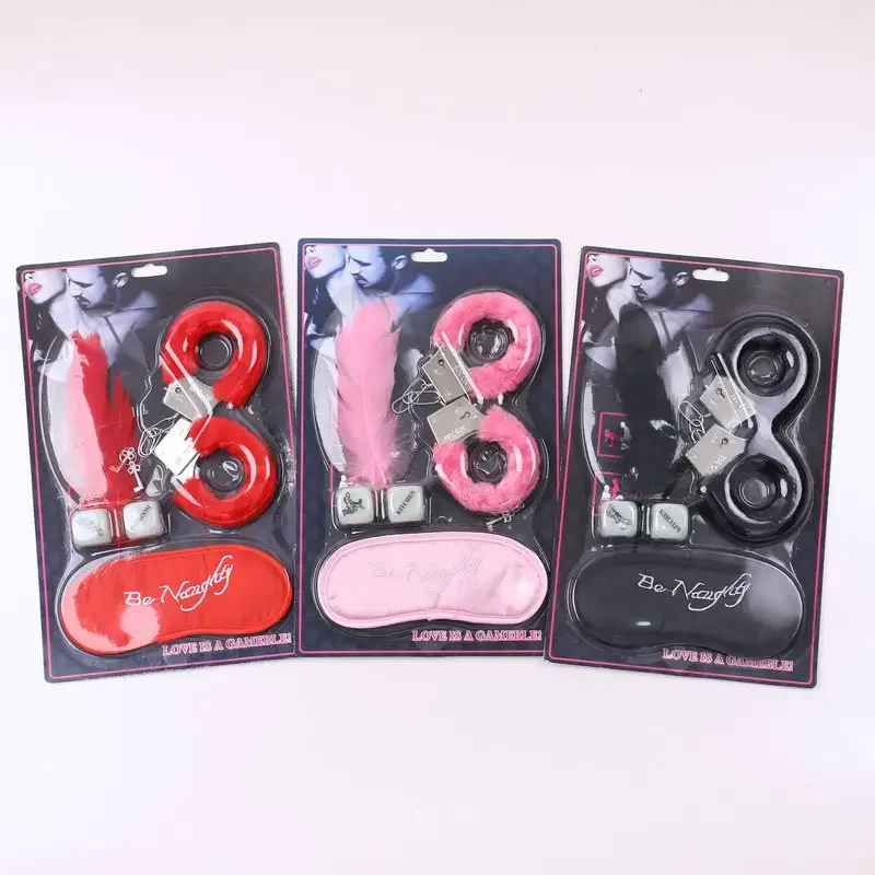 Sex Paddle Whip for Adult Game Bondage Kit 4pcs-set Handcuffs Dice Spanking Blindfold Eyepatch Flirting Exotic Toys for Lovers
