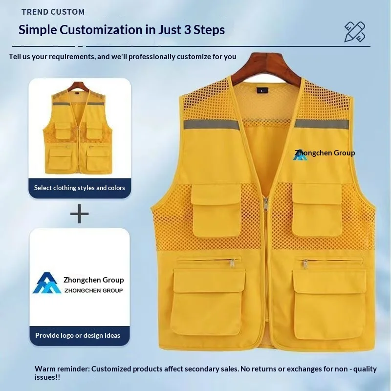 Multi-pocket Sleeveless Polyester Volunteer Vest Workwear Custom Printed with Text logo Children’s Summer Season Activity Vest preview 3