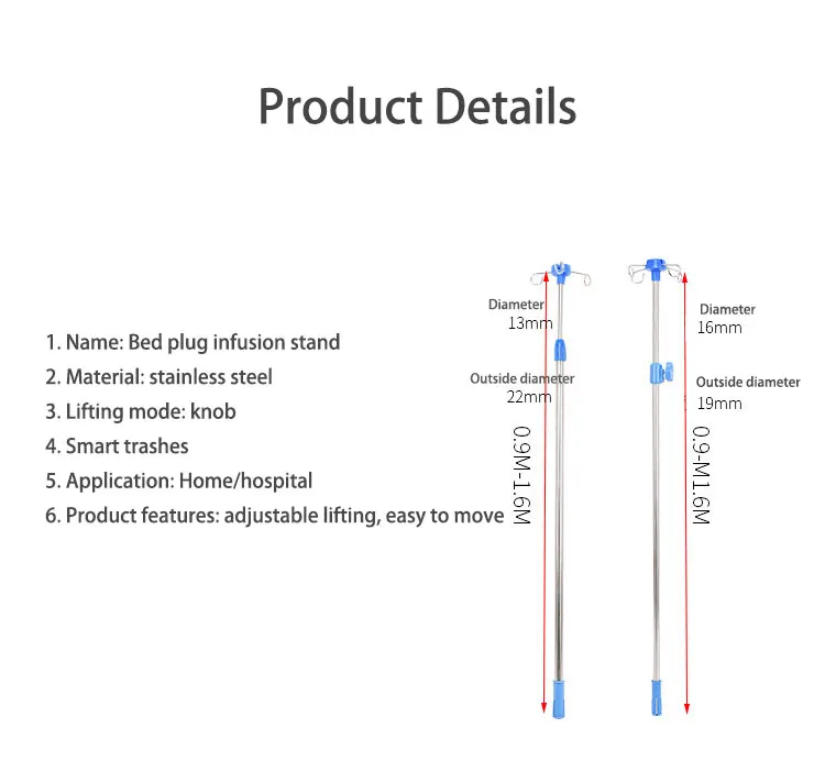 Hospital Furniture Infusion Stand Iv Pole Height Adjustable Stainless