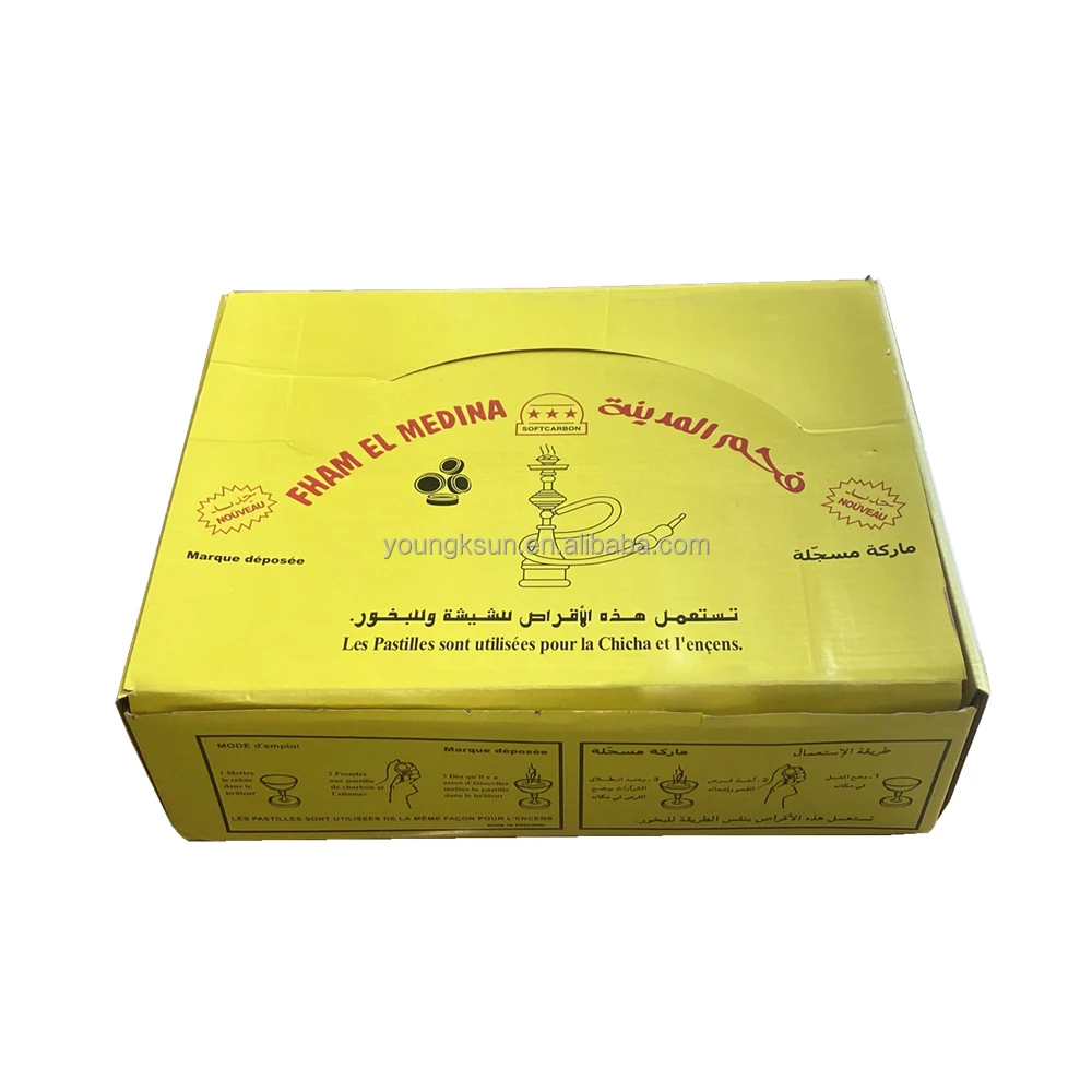 YKS Libya Big Yellow Box Customized Smokeless Instant Shisha Coal Hookah Charcoal