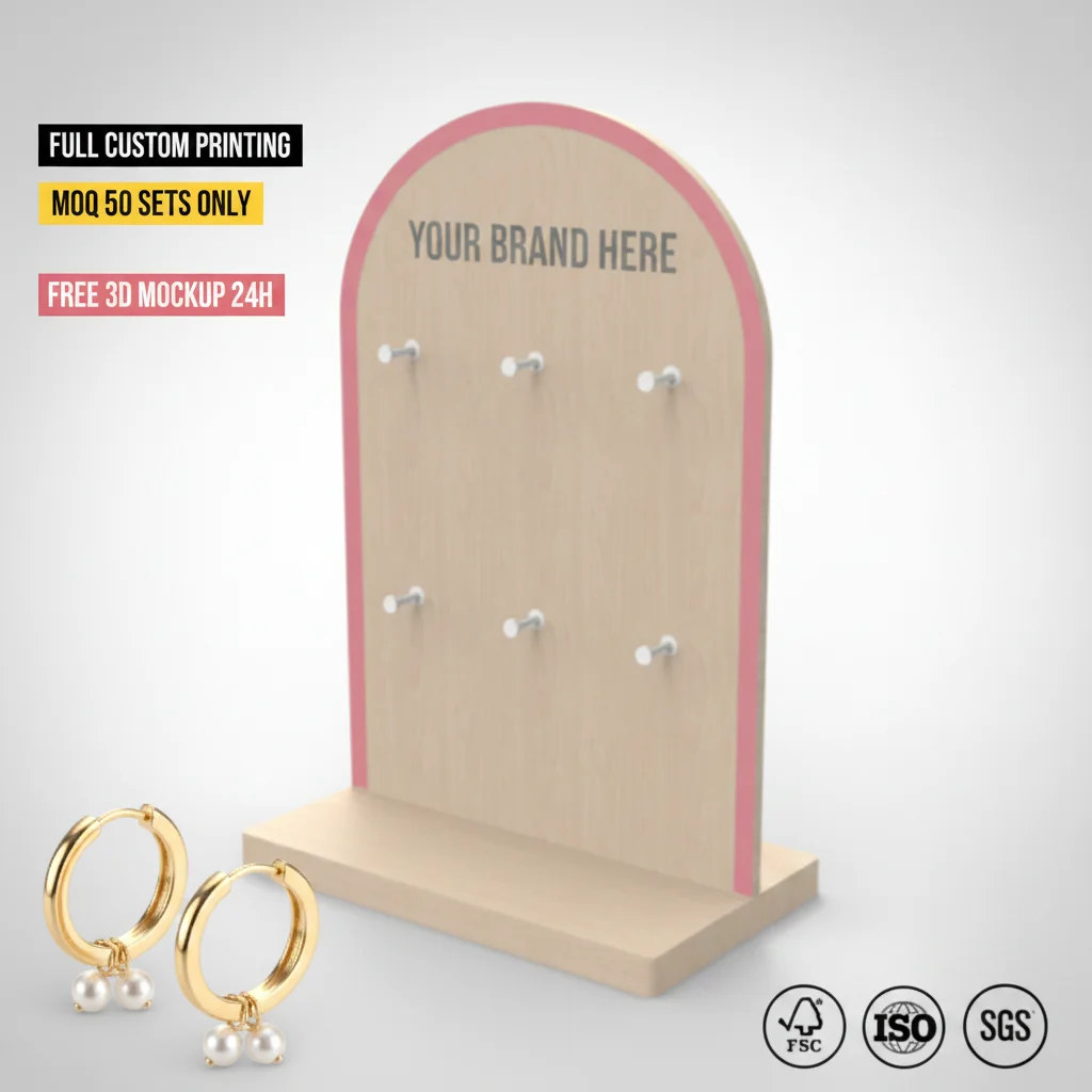 Custom Wooden Tabletop Jewelry Display Stand Necklace Earring Jewellery Organizer Holder Rack Retail Counter Wholesale
