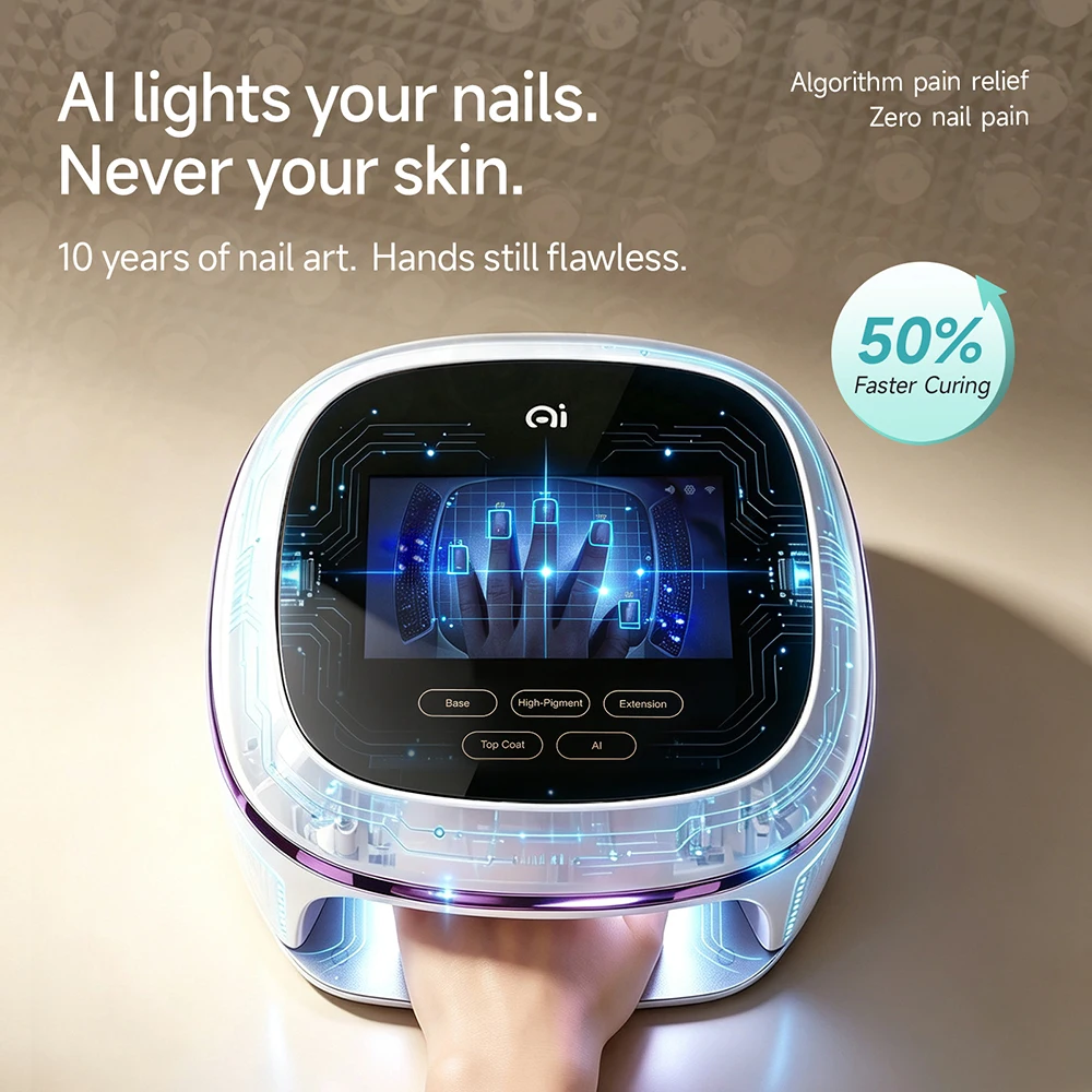 Professional AI Smart Sensor Nail Lamp 136 LEDs UV Gel Nail Dryer Fast Curing Rechargeable Touch Screen for Salon Manicure