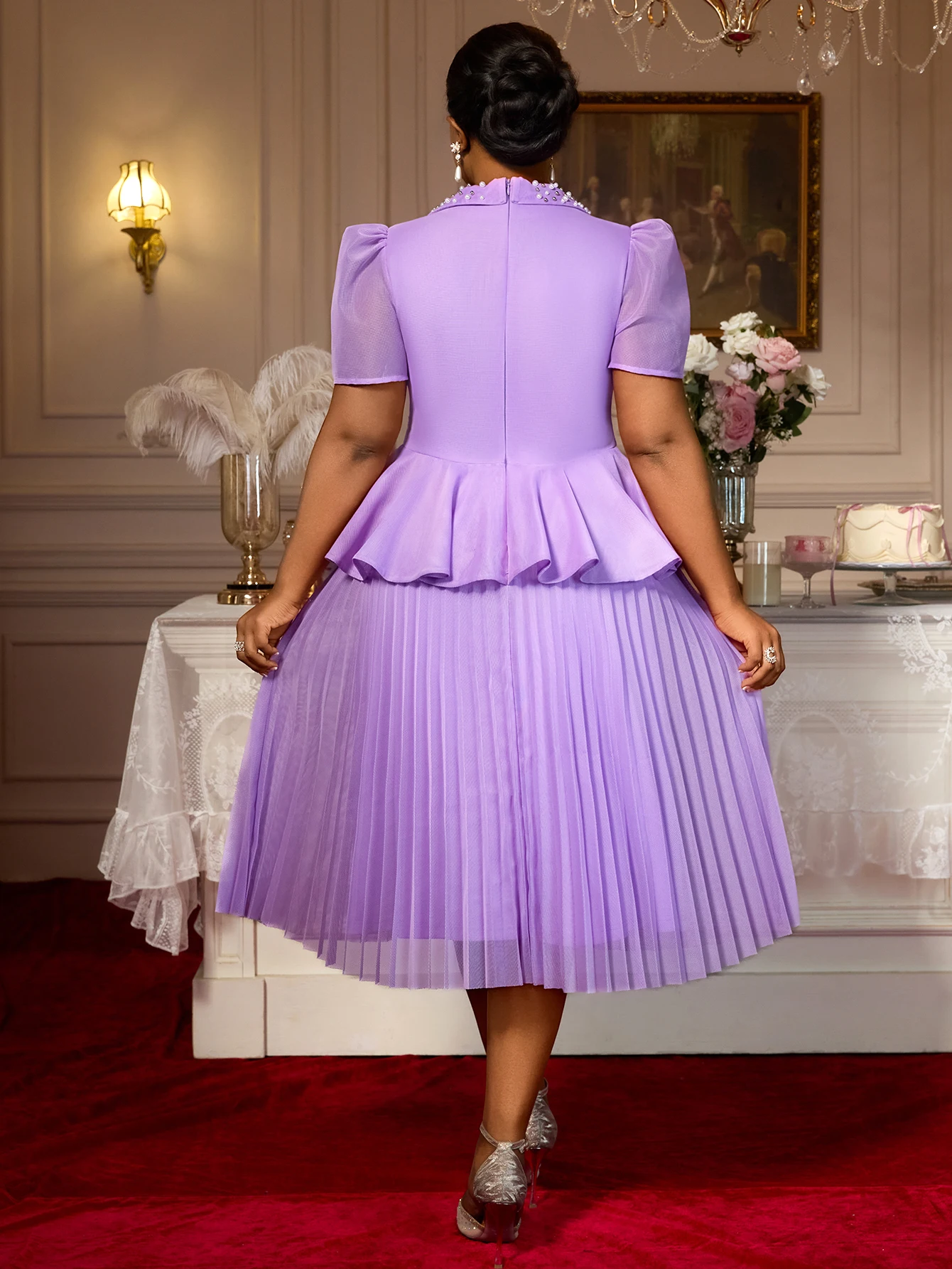 strapless open back dress Romantic Open-back Purple Midi Dress main image 0