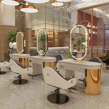 Modern Design Mirror Station for Hair Beauty Barber Salons for Home Office Use-Wood Material