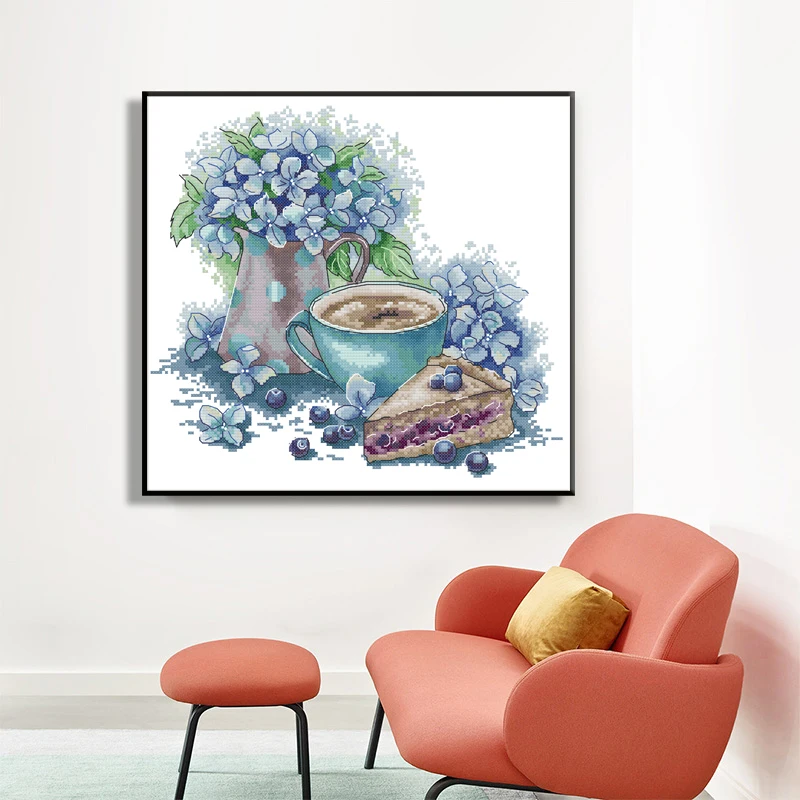 Набор для вышивания NKF с изображением синих растений вышивки лентой крестиком