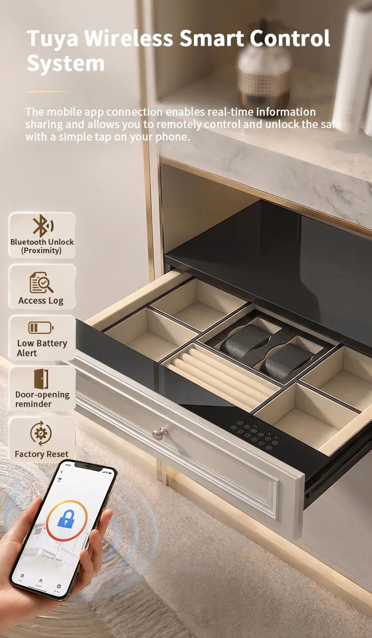 product ceqsafe smart high end home hidden small furniture drawer safety box money safe box fingerprint  digital lock safe steel rohs-11