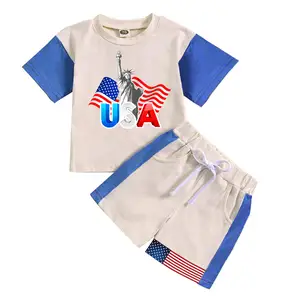 OEM Customized Kids Toddler Boy Independence Day Wear T-shirt Trousers 2 Pieces Clothes Sets