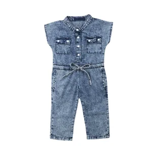 2021 Aliexpress Children Outfits Summer New European American Style Kids Clothes Denim Short Sleeve Jean Girls Jumpsuit