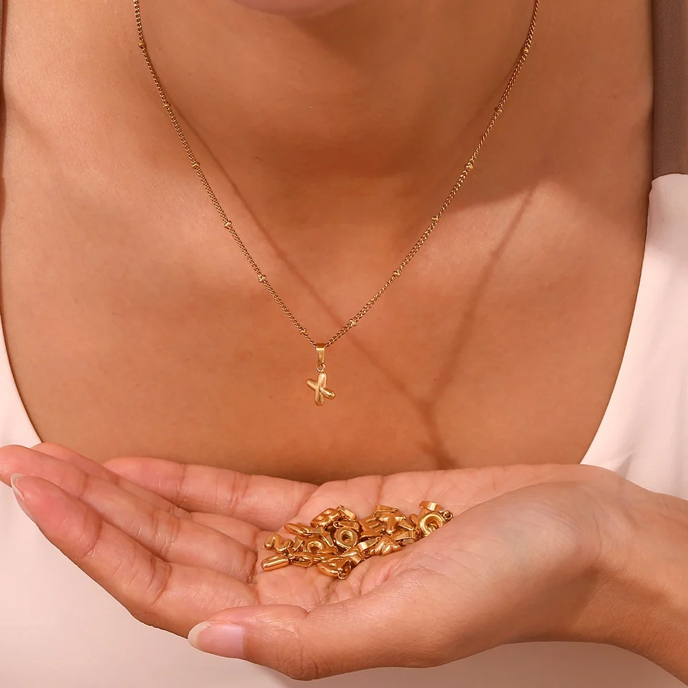Dina Hot Selling Etsy 18K Gold Plated Mini Bubble English Letter Pendant Jewelry Making DIY  Necklace Charms