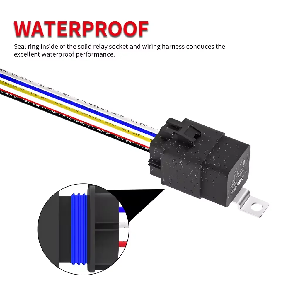 12V Relay with Harness Socket - Waterproof & Heavy Duty