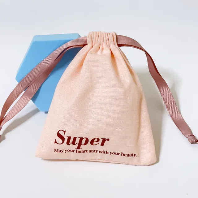 Promotion Custom Cotton Bag With Printed Logo Organic Pink Canvas Cotton Drawstring Pouch Bag For Clothing Dustproof Packaging