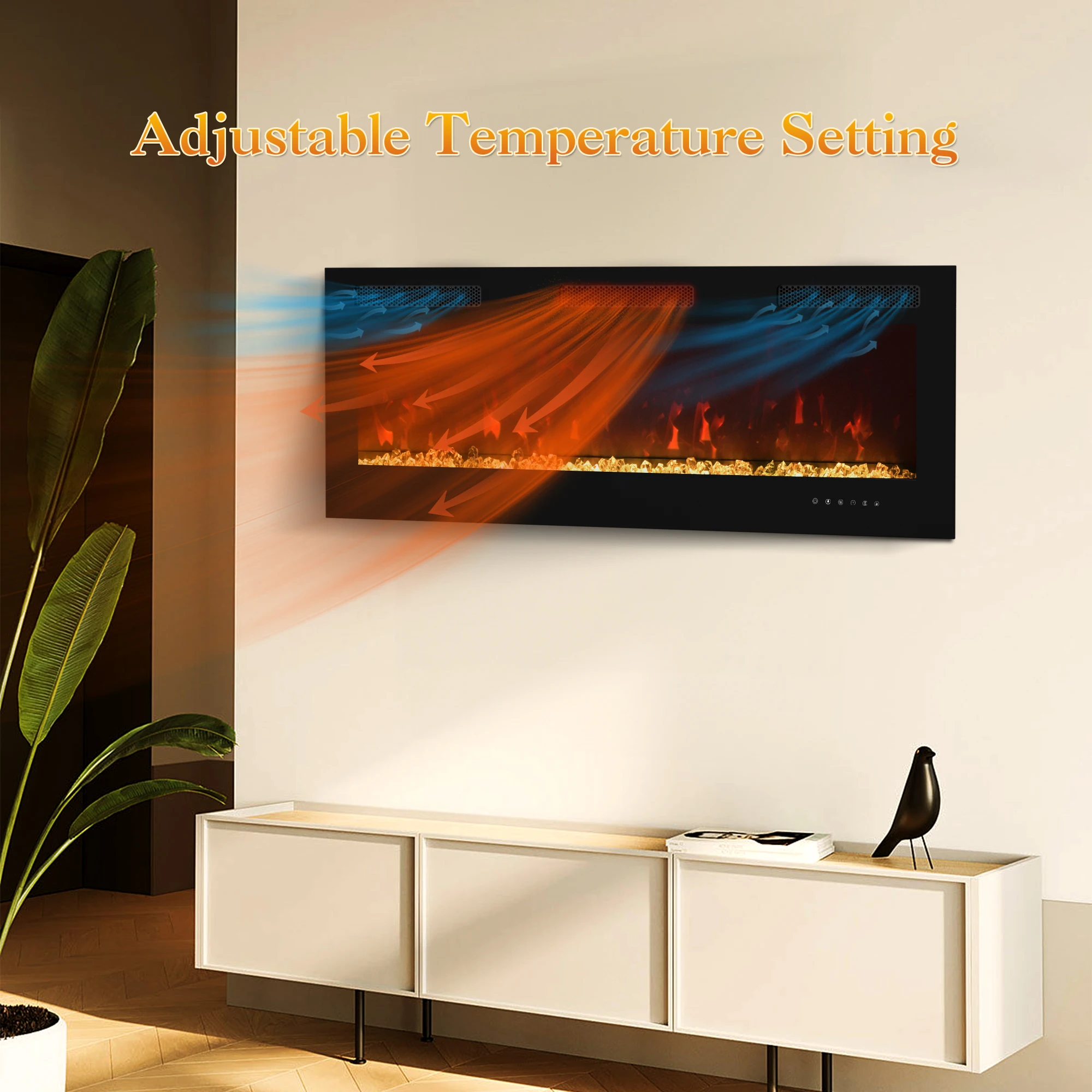 Konwin 50 Inch Recessed And Wall Mounted Electric Fireplace Heater Wfp