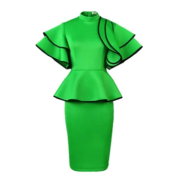 Peplum Elegant Spring Short Sleeve Ruffles Plus Size Women's Dresses