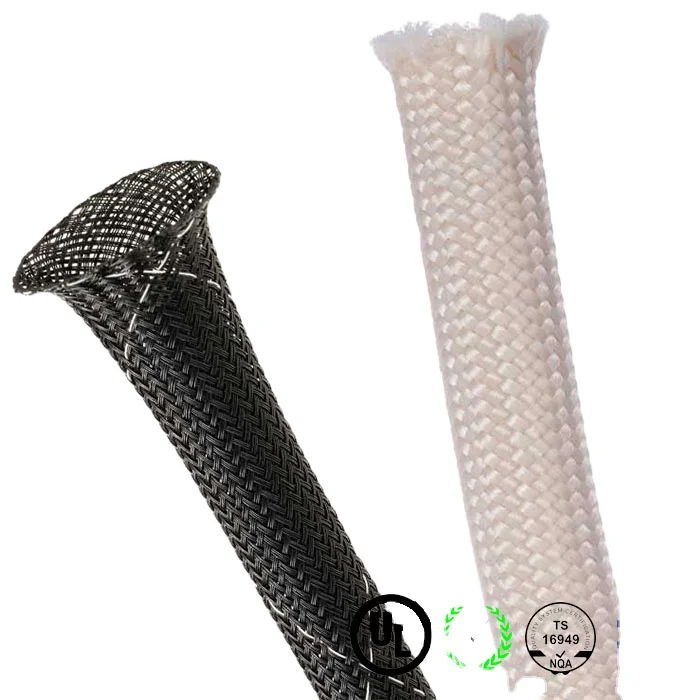 Gaine de câble tressée extensible en nylon PET résistant à l'abrasion et à haute permanence