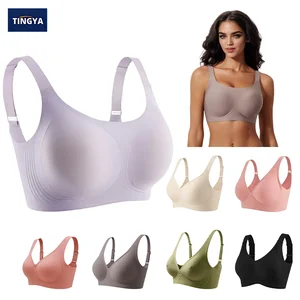 Plus Size One Deep Cup Wireless Ladies Lingerie Full Coverage Hide Back Fat Simple Solid Comfort Push up Wire Free Seamless Bra