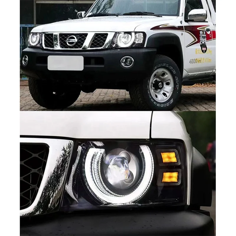 Kit Fari Anteriori Per Nissan Patrol Y60 Y61 1997-2004 - Luci Angolo E Proiettori, Design Nero, Per Guida Sinistra
