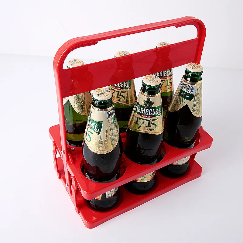 Colorful Plastic Bottle Holder Foldable Beer Hand Basket Custom Printed
