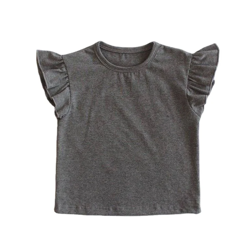 Hot Selling Kids Plain Short Sleeve T Shirts Summer Baby Girls Ruffle Tops For Children