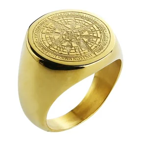 Retro Gold Stainless Steel Male Ring Titanium Steel Mens Fashion Rings-compass Ring