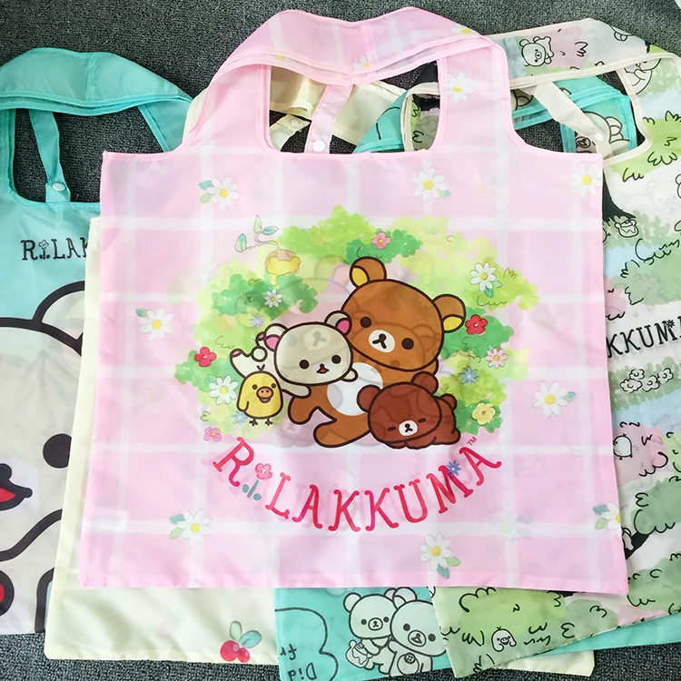 New Japan Large Rilakkuma Bear Pink Lightweight Tote Eco Foldable Waterproof Bag 