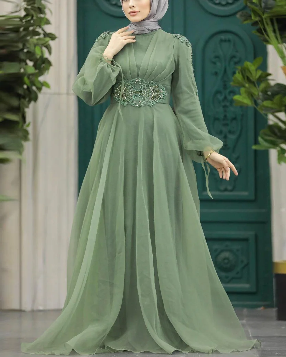 Custom Women Islamic Muslim Modest Prom Party Dress Muslim Evening Long ...