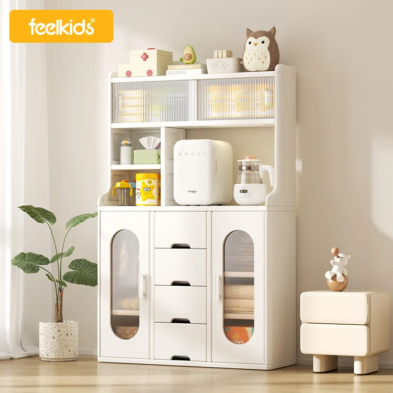 Multi-functional Plastic Baby Feeding Station Nursery Storage Cabinet Large Capacity Kids Wardrobe Organizer with Drawers