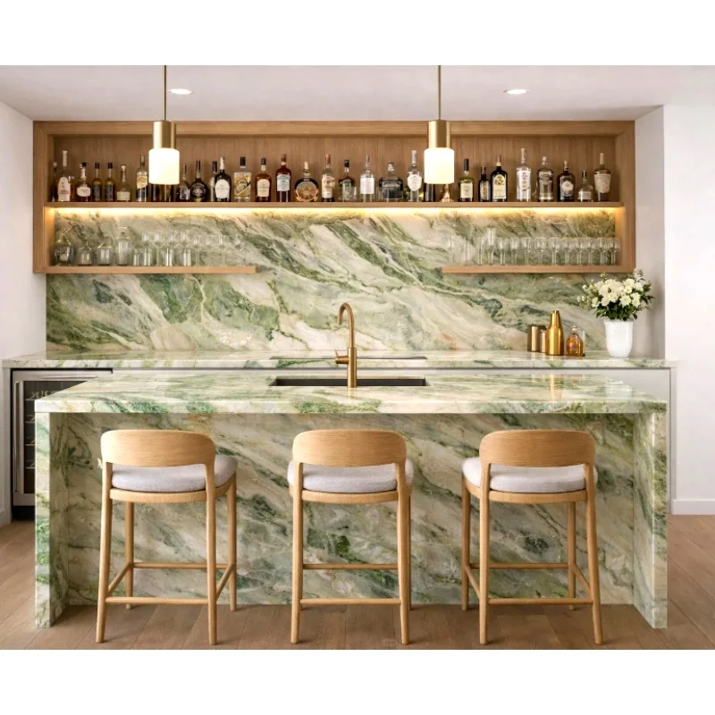 China Emerald Green Marble Countertops, Vanity Tops & Table Tops Design Natural Green Marble Counter Top Stone Island