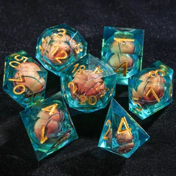 7Pcs Basketball Dice Blue Resin Polyhedral Dice For DND Role Games Playing Collection Set