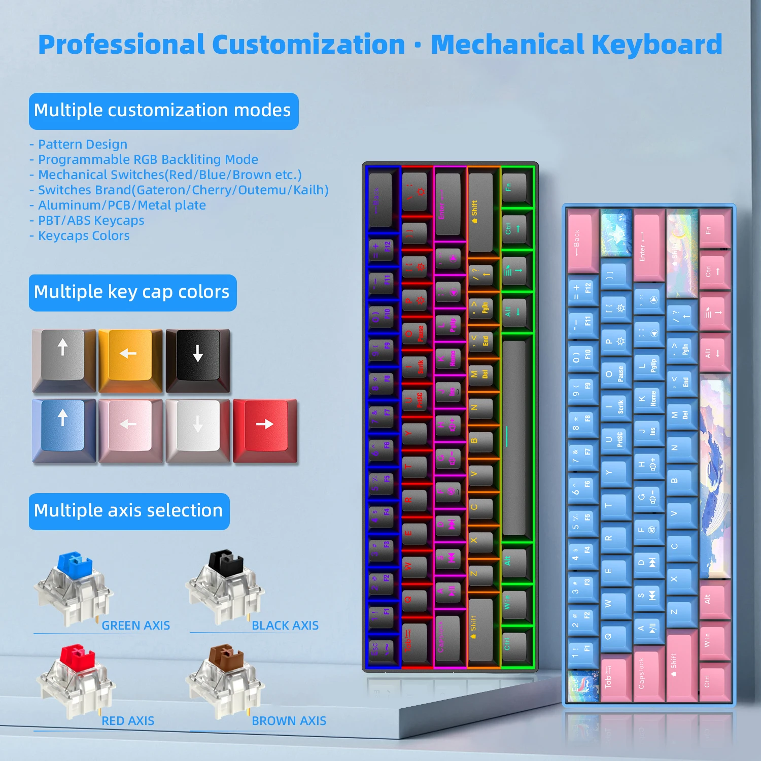 Custom Wireless Wired Gaming Keyboard Blue Switch Red Switch Rgb ...