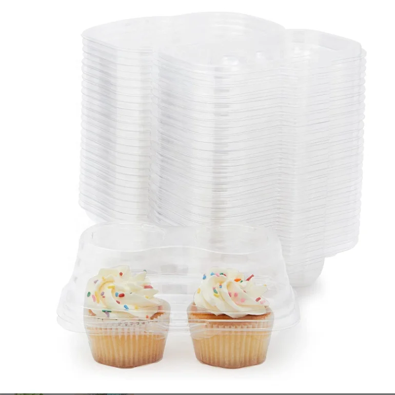 100 Pcs 2 Compartment Plastic Cupcake Containers Disposable Deep