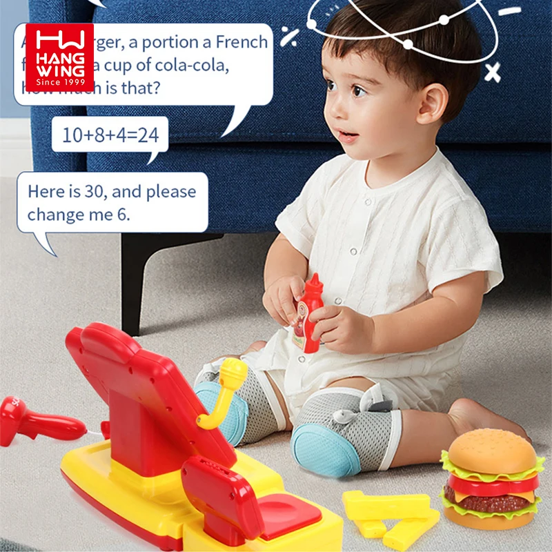 Детский Пластиковый игрушечный кассовый аппарат с батарейным питанием для супермаркета