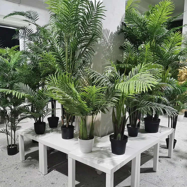 Custom Tall Tropical Green Faux Areca Plam Potted Artificial Hawaii Kwai  Palm Tree Plants for Indoor Decoration