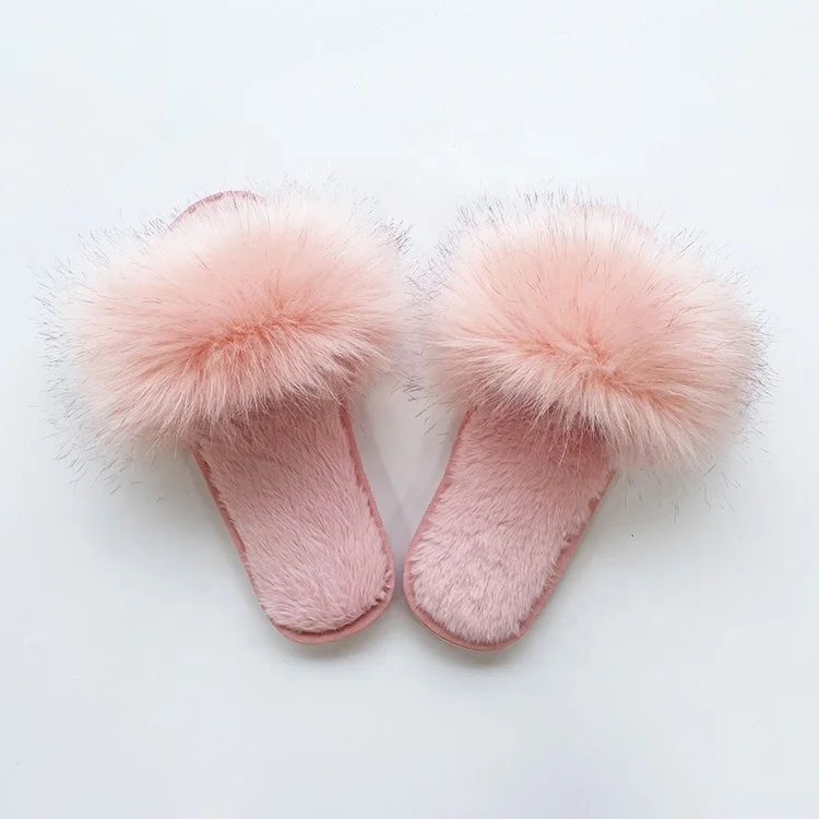 Fashion Trend Indoor Slippers Furry Slides Footwear for Women Can Do Custom  Logo in Stock Pink Fluffy Home Slippers for Ladies