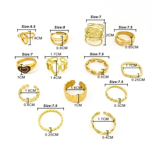Wholesale 24 Styles Minimalist Design Stainless Steel Gold Plated Fashion Rings Boutique Retailers' Jewelry Set