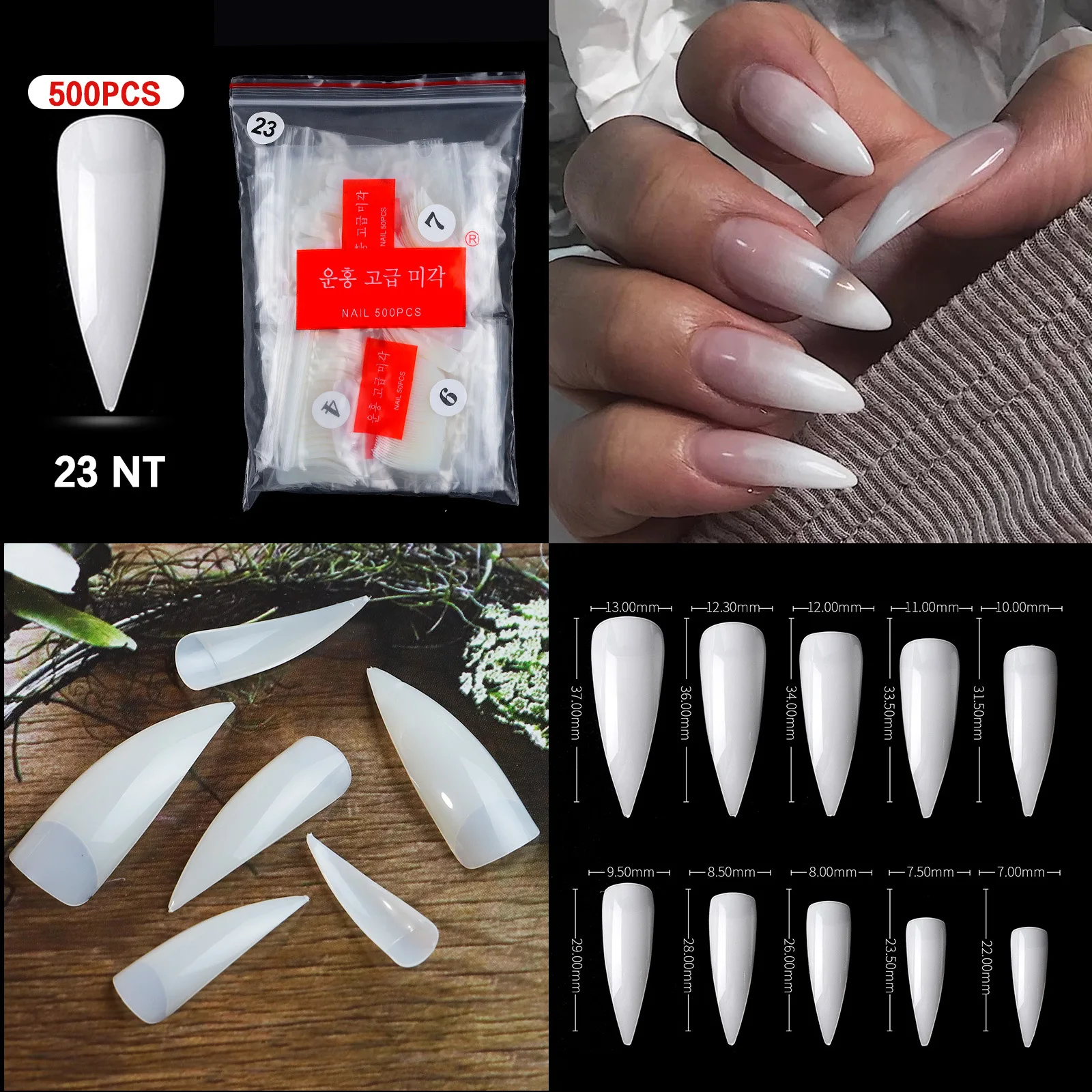 Yodoor Nails Supplies Salon Stiletto White Artificial Fake Nails Full