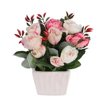 New Design Artificial Bonsai Faux Rose Plant Plastic Potted Flower or Home Decor