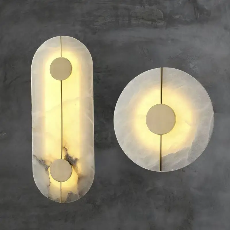 Light Luxury Nordic Full Copper Marble LED Living Room TV Background Wall Lamp Modern Simple Creative Art