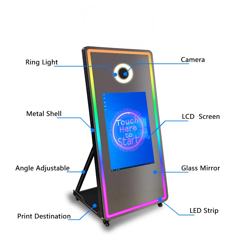 2023 Newest Mirror Photo Booth Selfie Led Frame Portable Touch Screen