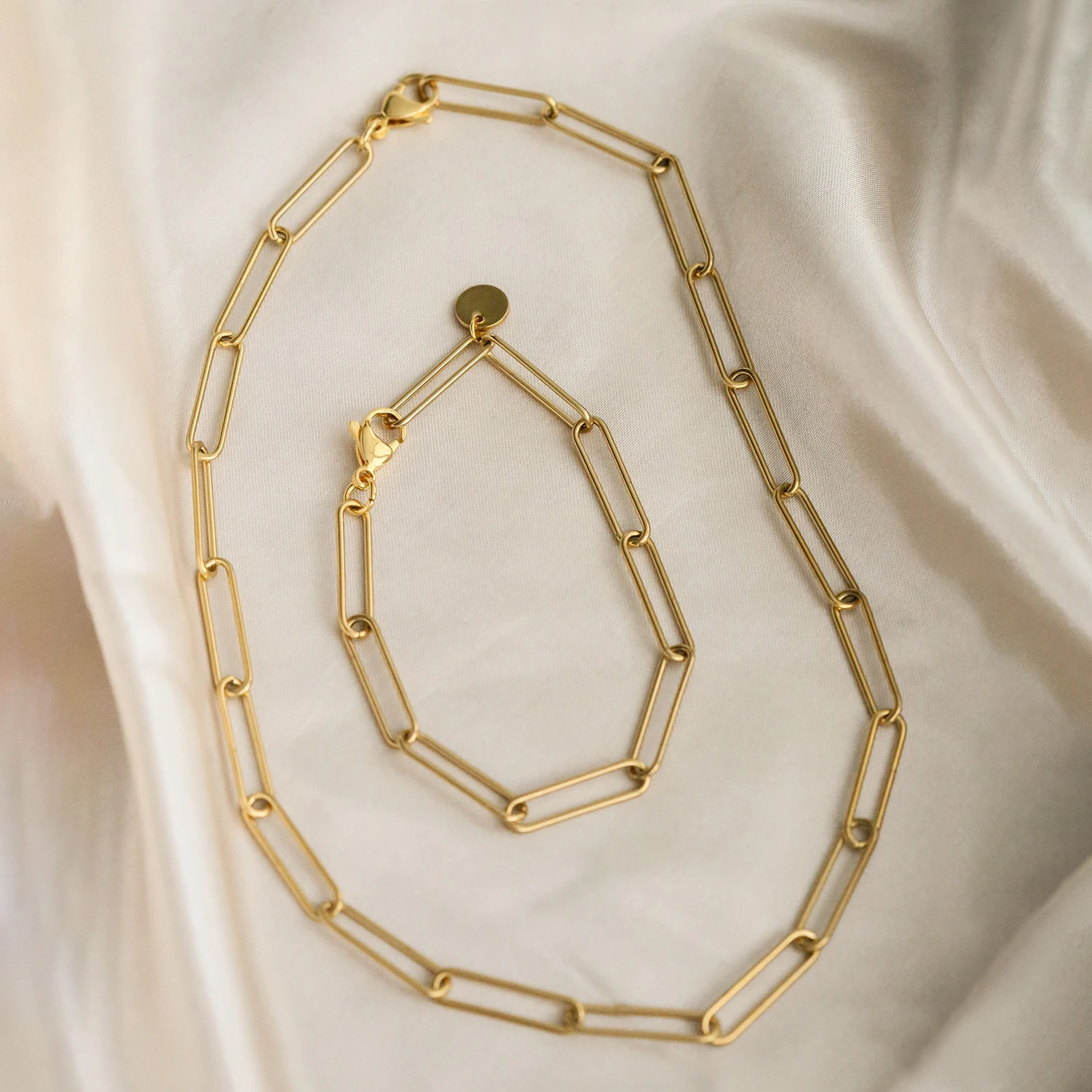 Trendy Stainless Steel Gold Plated Long Paper Clip Chain Necklace