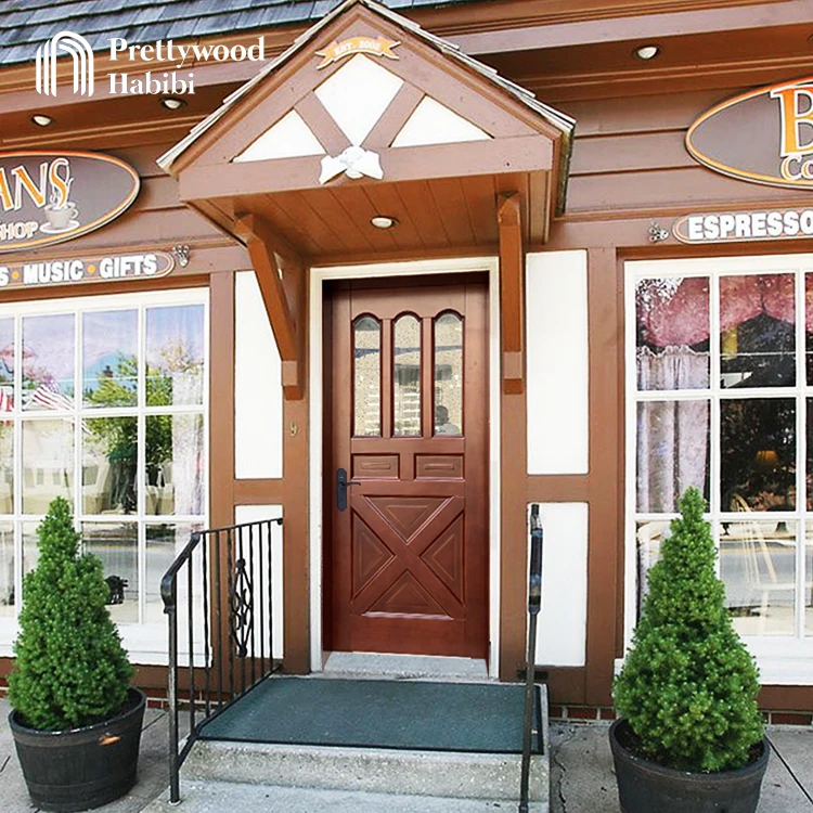 American Retro Craftsman Style Restaurant Entrance Exterior Solid Wooden Mahogany Front Entry Door Design With Glass