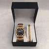 Reloj rosa negro + pulsera dorada + caja