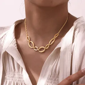 New Fashion 18k Gold Plated Oval Circle Geometric Necklace Waterproof Stainless Steel Chain Necklace for Women Jewelry