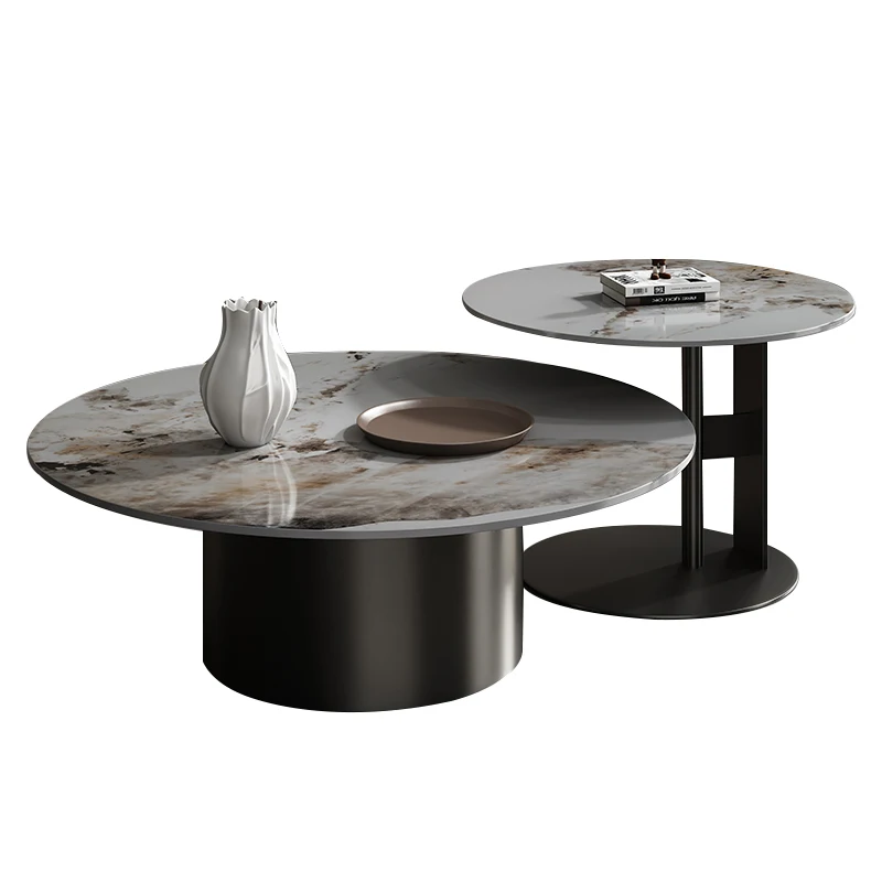 Factory Outlet 2 Pieces Nesting Center Table Round Marble Top Gold  Leg Tea Table 2 in 1 Coffee Table Set